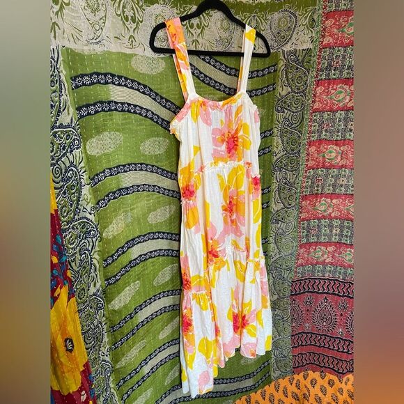 Free People White Floral Moonshine Linen Blend Midi Dress Size Extra Small - Picture 8 of 14